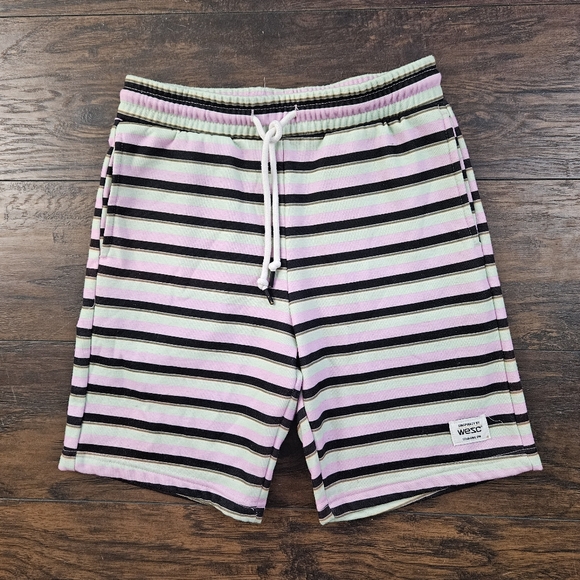 WESC Unisex Marty Multi Stripe Fleece Sweat Shorts Men's Size Small Women's Sz 3 - Picture 1 of 7